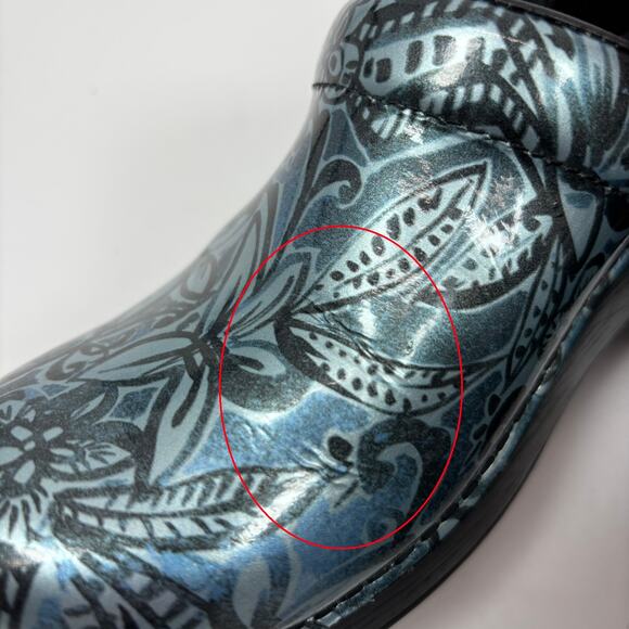 Dansko Professional Clogs 39 / 8.5 - 9 Denim Floral Patent Leather Nursing Shoes - Picture 8 of 12